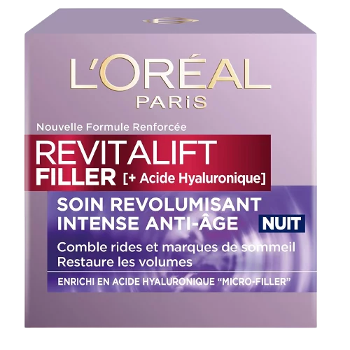 L’Oréal Revitalift Filler Soin Nuit Anti-Rides – Crème Hydratante & Anti-Âge Acide Hyaluronique 50 ml