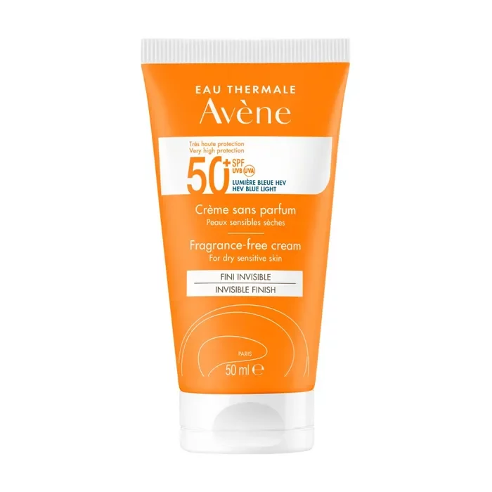 Avene SOLAIRE – Crème Sans Parfum SPF50+ -Visage – Peaux Sensibles et Sèches, 50ml