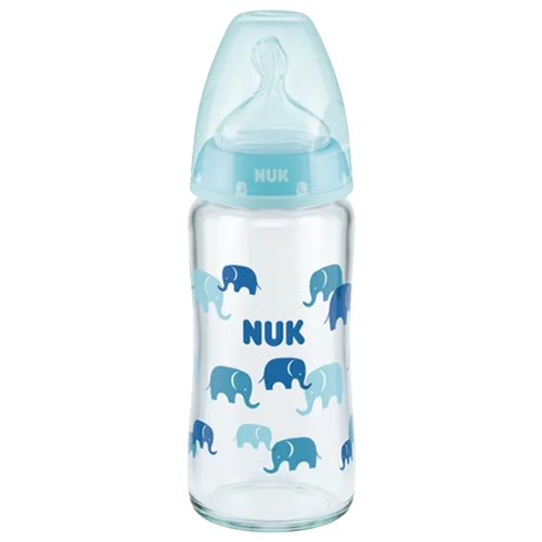 Nuk First Choice Biberon en Verre Plus avec Température Control Éléphant 240ml (0 à 6 mois)