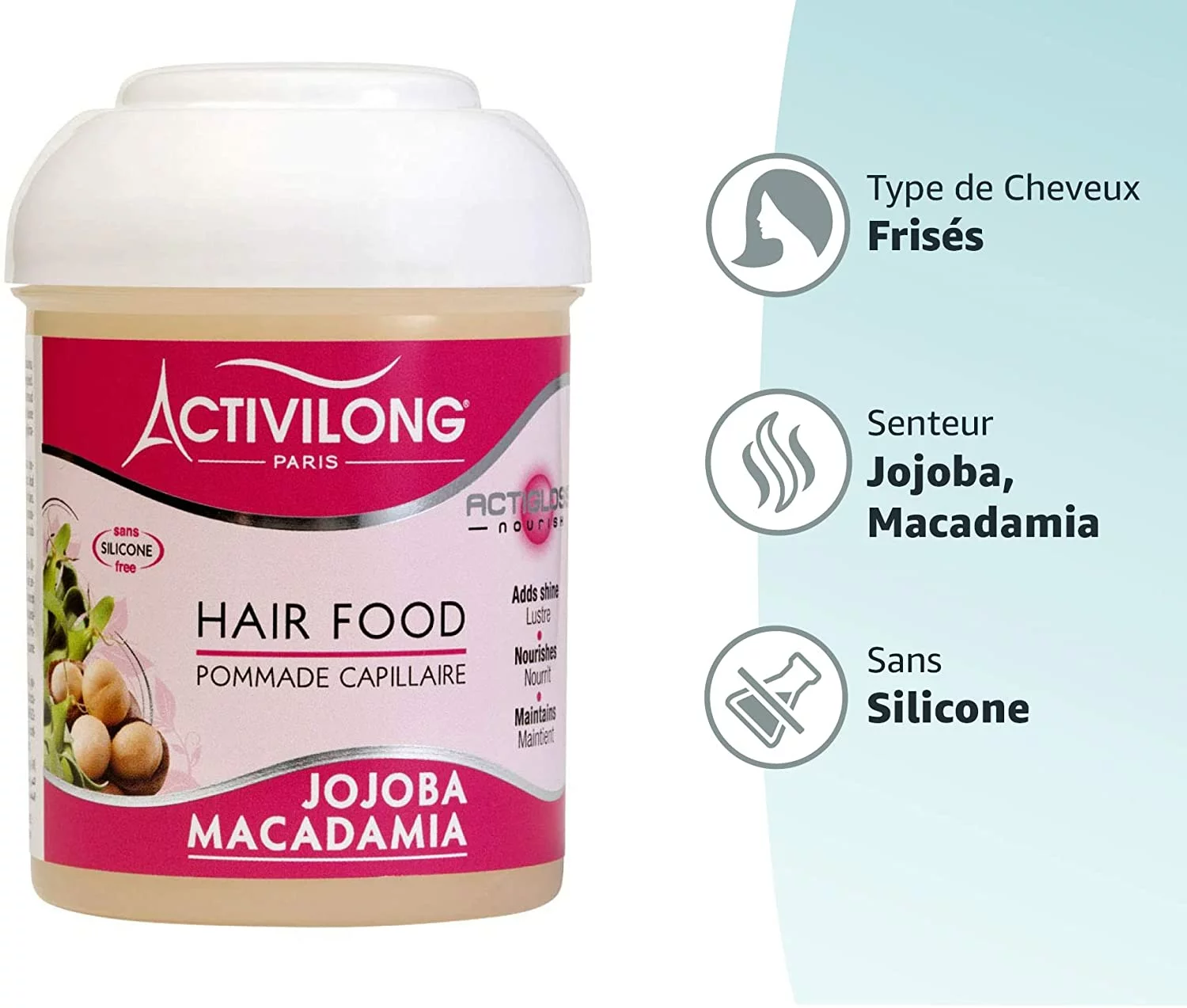 Activilong Pommade Capillaire Actigloss Nourish Hair Food Jojoba et macadamia 125 ml
