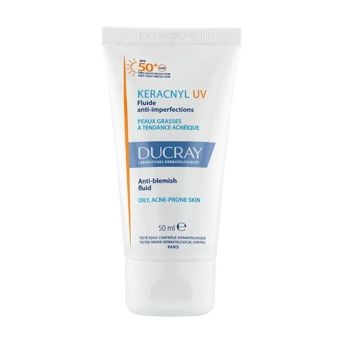 Ducray KERACNYL UV – Fluide Anti-Imperfections SPF50+ Peaux Grasses à Tendance Acnéique, 50ml
