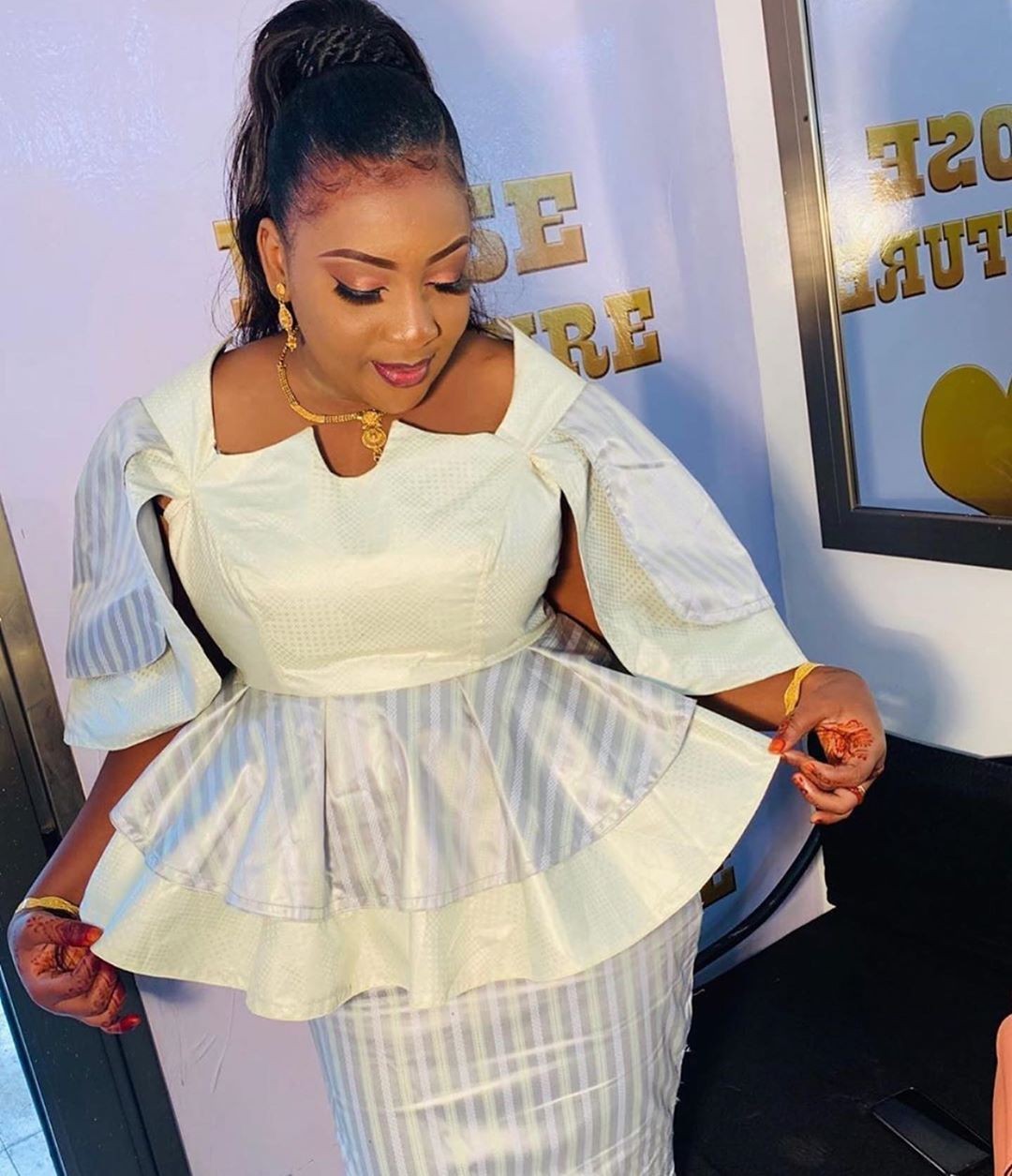 Beautiful Malian Bazin Peplum Top and Long Skirt