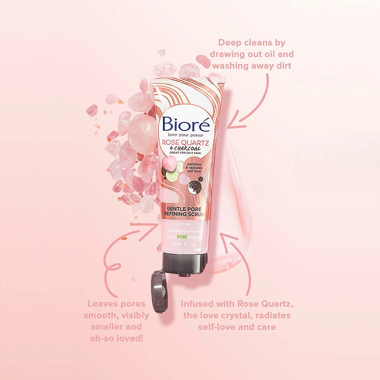 Bioré Exfoliant Réducteur de Pores au Quartz Rose + Charbon 110 ml