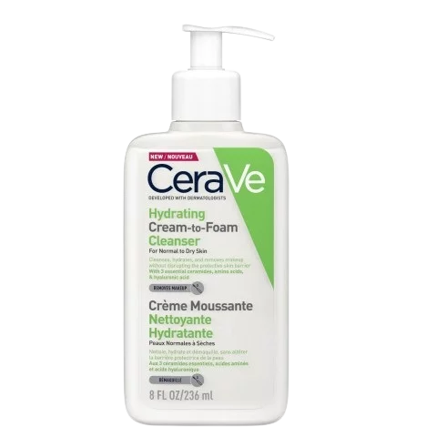 CeraVe – Crème Moussante Nettoyante Hydratante Visage pour les Peaux Normales à Sèches, 236ml