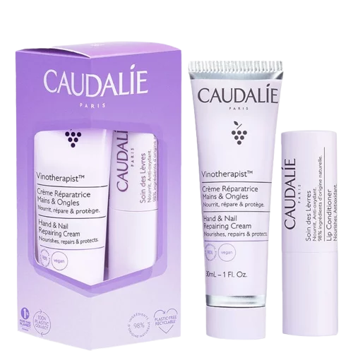 Caudalie COFFRET – Duo Hydratation Vinotherapist – Crème Réparatrice Mains et Ongles 30ml + Stick Soin des Lèvres 4,5g