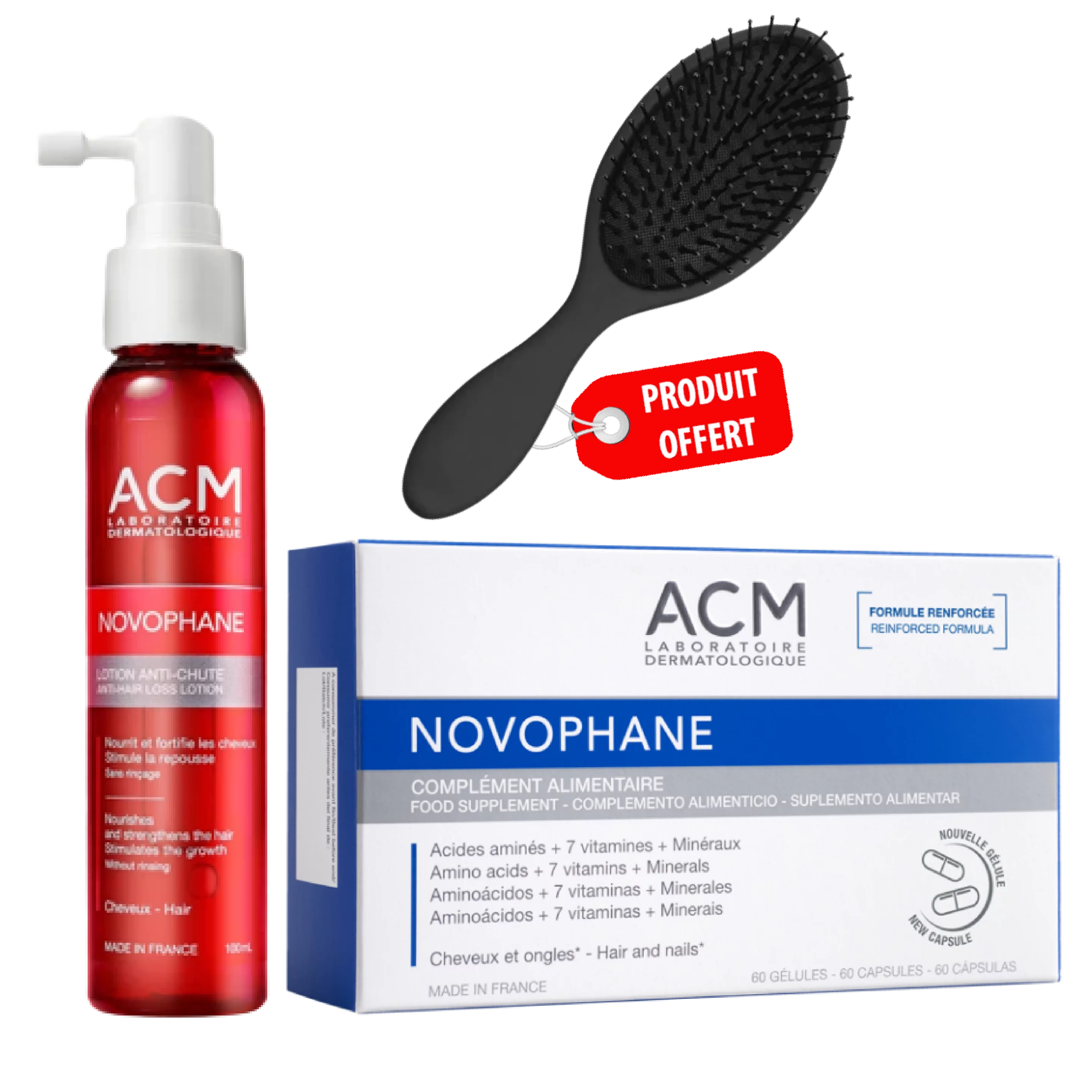 Acm Novophane Routine Anti Chute Cheveux Et Fortification des Ongles + Peigne Cheveux OFFERT
