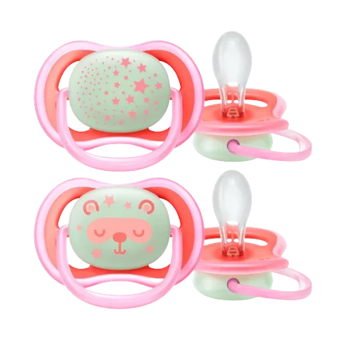 Philips Avent Sucette Ultra Air Nuit avec Panneau Lumineux 2 Pièces (Age : 6 à 18 mois/Rose)