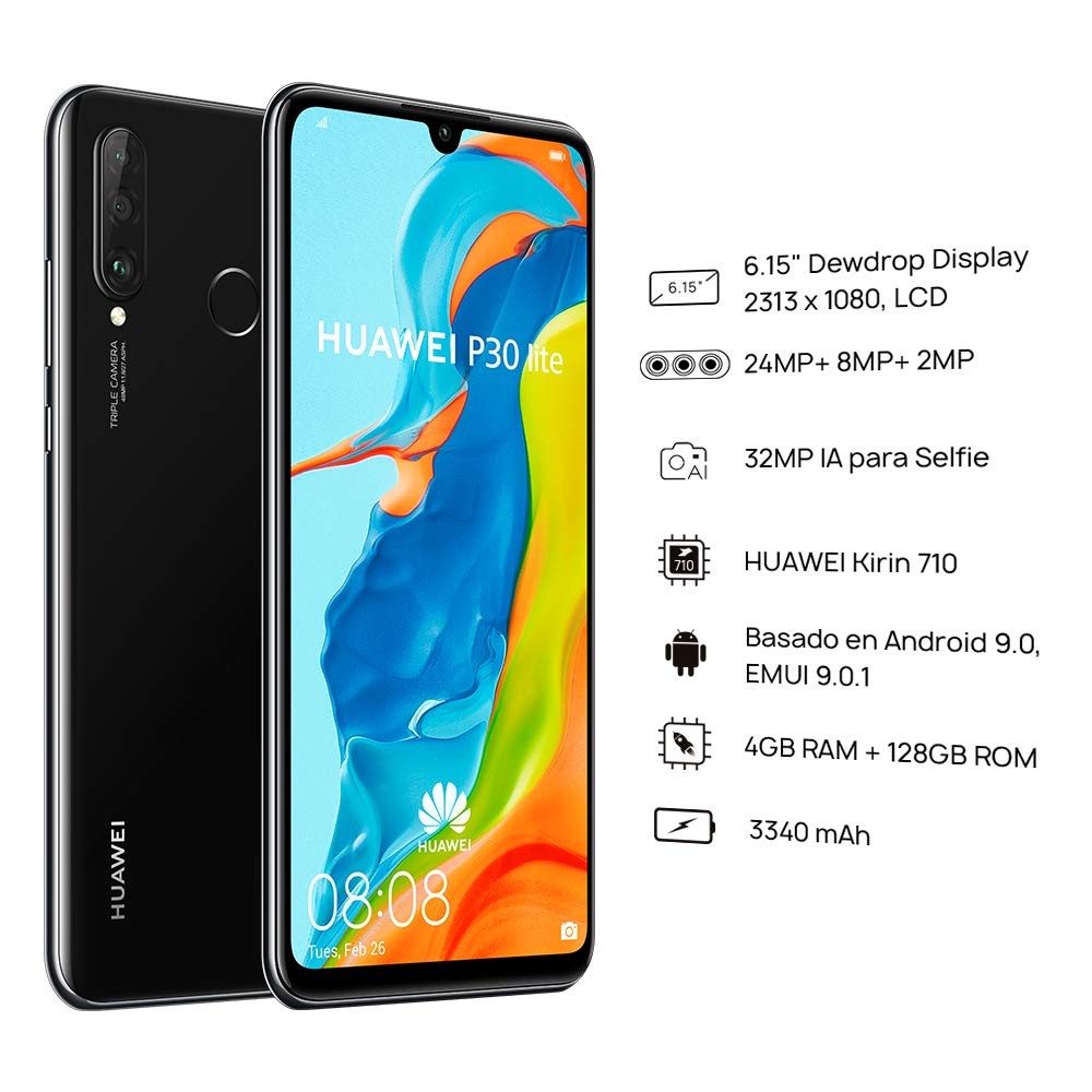 Huawei P30 Lite (128GB, 4GB RAM) 6.15" Display, AI Triple Camera, 32MP Selfie, Dual SIM Global 4G LTE