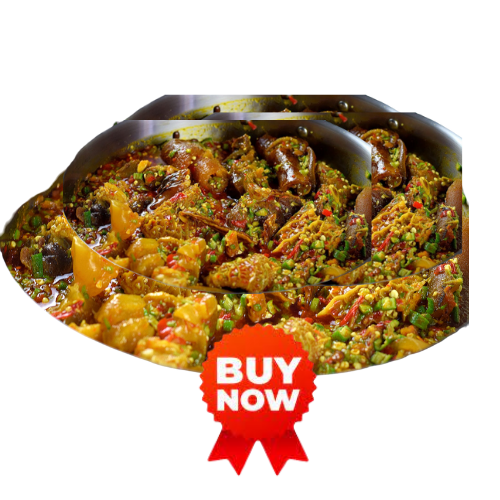 2 liters of okro soup with dry fish and goat meat