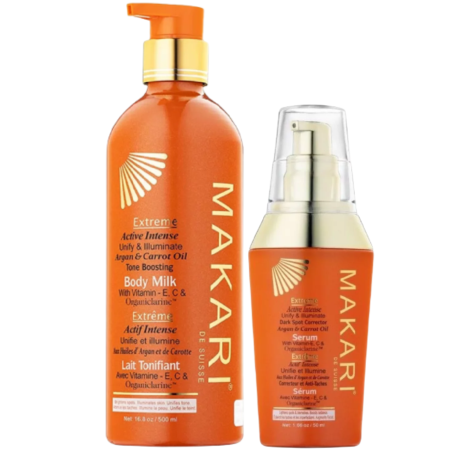 Makari Extreme Argan Et Carotte : Mes essentiels de Soin éclaircissant, Unifiant et Illuminatrice : Lait + Sérum