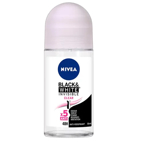 Nivea Black And White Invisible Clear Déodorant Roll-On 0% Alcool 48h 50 ml