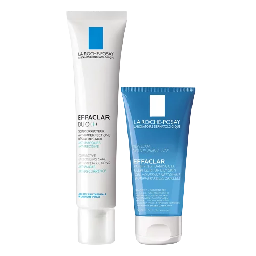 La Roche Posay Effaclar Duo+ – Gel Crème Visage Peaux Tendance Acnéique Points Noirs, 40ml + Gel Moussant 50ml
