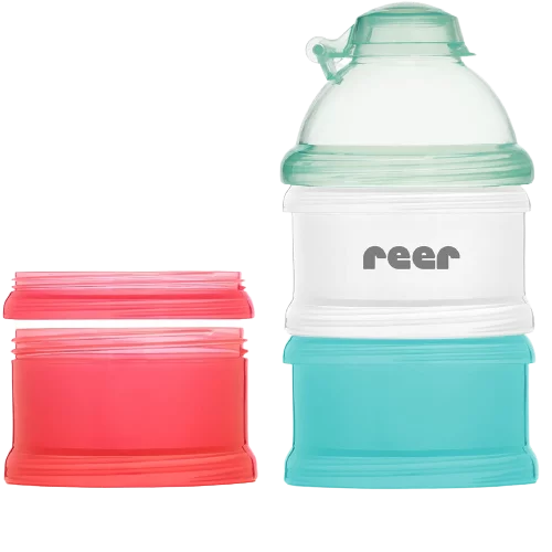 Reer Lot de 4 Doseurs de Lait en Poudre avec 3 Boîtes de Rangement et un Entonnoir Verrouillable Multicolore 108g