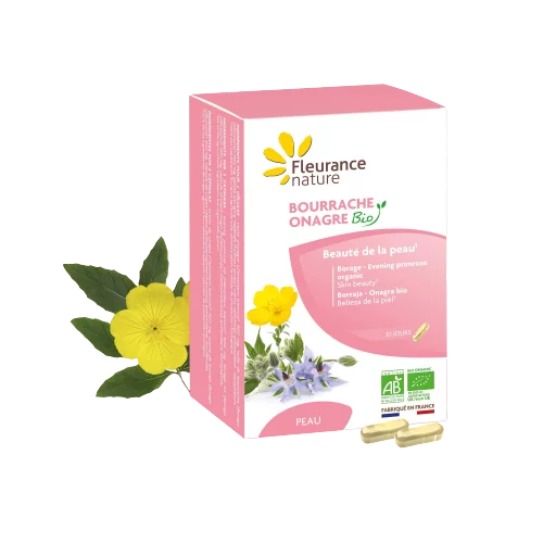 Fleurance Nature Bourrache – Onagre : Complément alimentaire. Boîte de 60 gélules d’origine végétale.