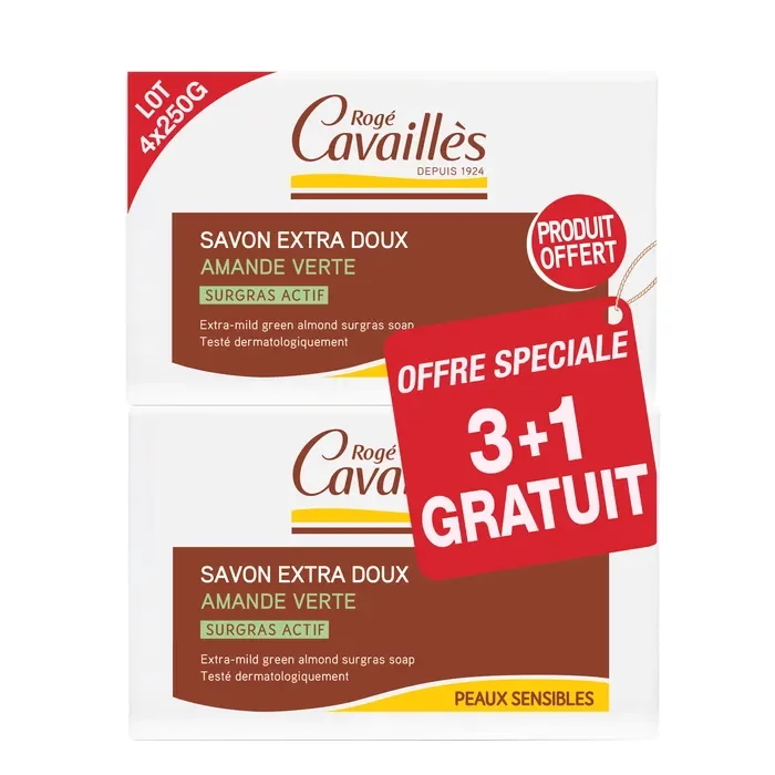 Roge Cavailles Savon Surgras Extra Doux Amande Verte 4x250g