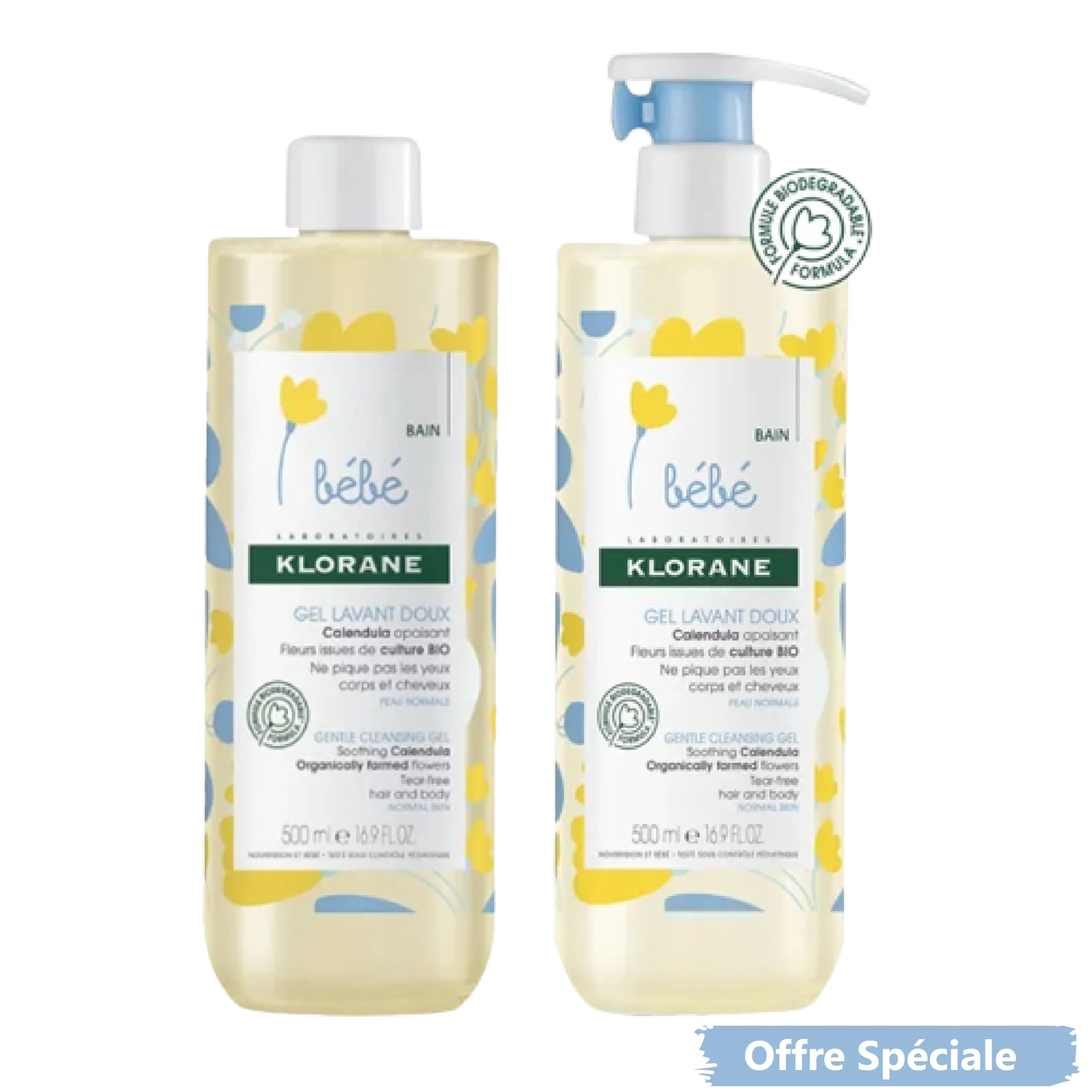 Klorane BÉBÉ Offre Spéciale 2 Gels Lavant Doux au Calendula 2x500ml