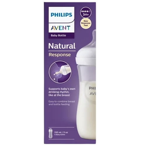Philips AVENT Natural Response Biberon Blanc avec Tétine Forme Sein (3 MOIS) 330 ml