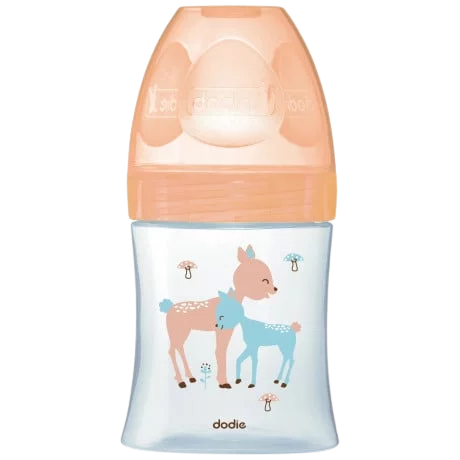 Dodie -Biberon Sensation VERRE 150ml BEIGE BICHE 0-6 mois tétine plate débit 1