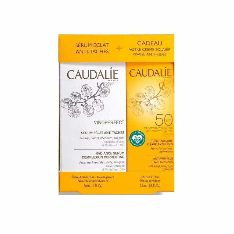 Caudalie Vinoperfect Sérum Eclat Anti-Taches 30ml + Solaire Anti Rides Spf50 25ml Offert Coffret